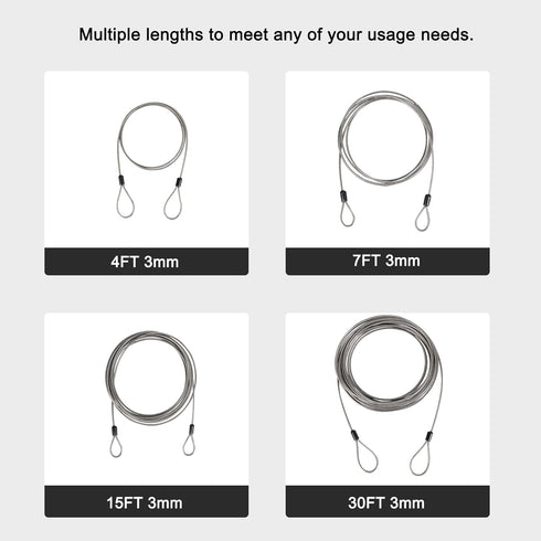 FEUOWEL 3mm (1/8 Inch) 4FT (2 Pack) Security Steel Cable Luggage Lock Safety Cable with Loops Portable Locking Cable