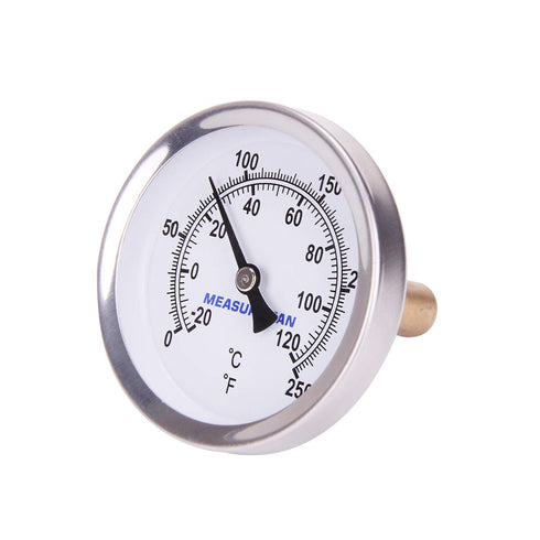 MEASUREMAN Hot Water Bi-Metal Thermometer, 2-1/2" Dial, 1-3/4" Lead-Free Brass Stem, Range 0-250 deg F