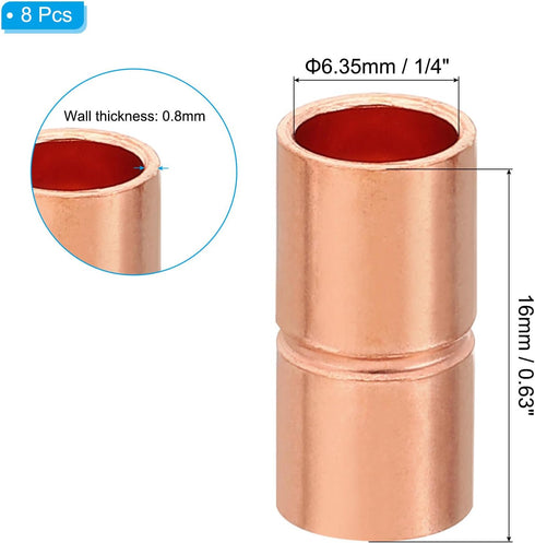 PATIKIL 1/4 Inch ID Copper Coupling Fittings, 12 Pcs Rolled Tube Stop Straight Pipe Fitting Welding Joint for HVAC Air Conditioning Plumbing Refrigeration