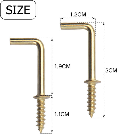 Jdesun Metal Screw in Hooks, 100pcs 3/4 Inch Right Angle Self-Tapping Hooks for Hanging, Gold