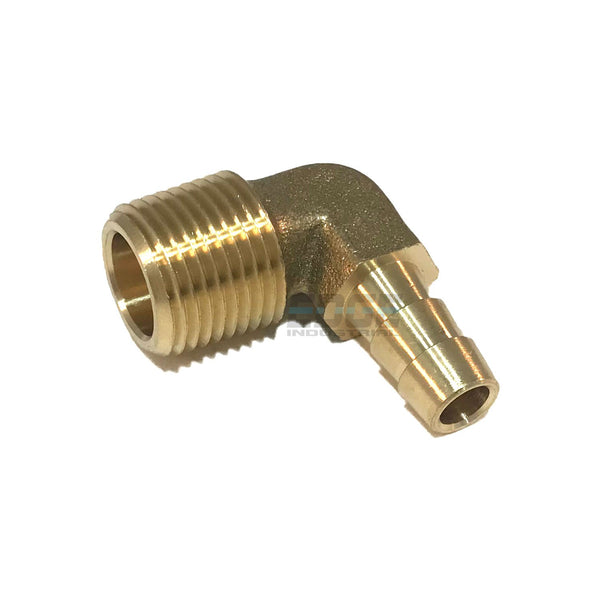 5/16" Hose ID to 3/8" Male NPT 90 Degree Elbow Brass Fitting, Fuel/AIR/Water/Oil/Gas/WOG (Qty 01)