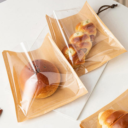 100pcs 21x25cm Packaging VALICLUD Kraft Paper Bread Bags with Oil-resistant Coating Bakery Pouches for Sandwiches