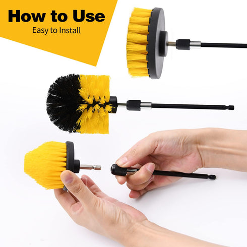 FGBNM 4pcs/24pcs Set, 1/4in (4pcs, Drill Brush Attachment Yellow/Blue/Black/Red/Pink/Green/White Power Scrubber Brush