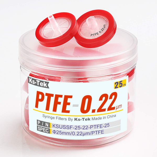 PTFE Hydrophobic Syringe Filters, 25mm, 0.22 um Non-Sterile, 25/pk by KS-Tek