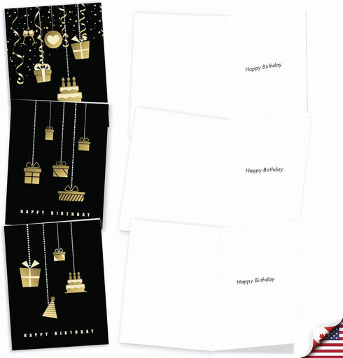 The Best Card Company 10 Birthday Note Cards Boxed for Men and Women (4 x 5.12 Inch) - Celebration Candles and Cake,