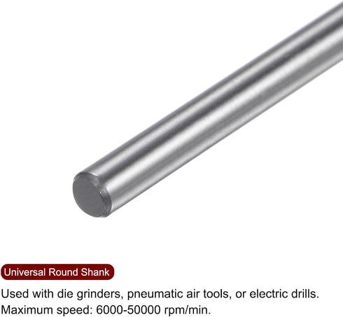 10pcs Carbide Rotary Burrs, 1/8" (3mm) Shank, 1/4" (6mm) Head for Metal Wood Polishing