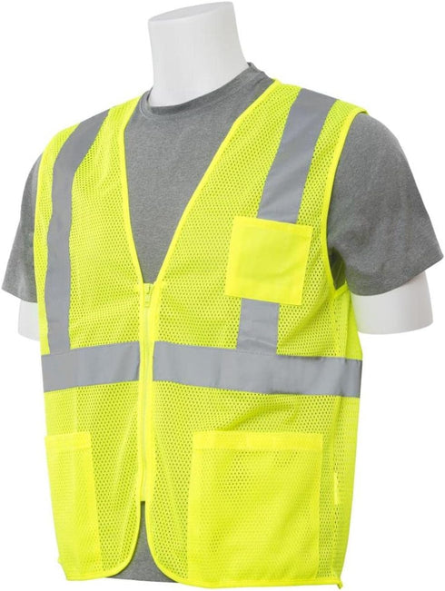ERB Delta Plus S363P Class 2 Zipper Mesh Vest with Pockets, Hi Viz Lime, 5XL (WEL61653HL5X).
