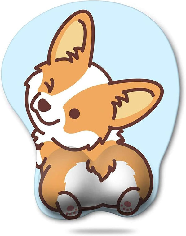 HAOCOO Cute Corgi Anime Gel Mouse Pad with Wrist Support, Non-Slip Backing for Gaming Office Laptop (Blue)