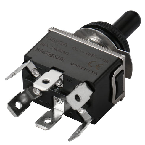 Baomain Toggle Switch with Waterproof Boot Cap, AC 250V 15A DPDT 3 Position ON/OFF/ON, Pack of 5