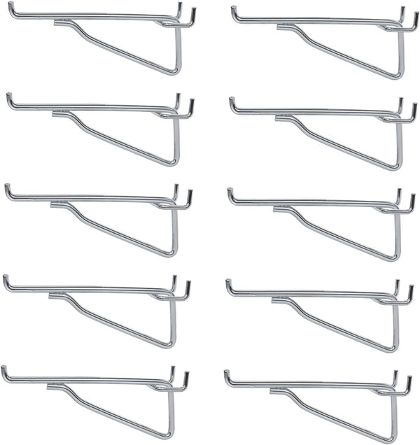 G.CORE 10-Pack 6" Silver Pegboard Shelf Hooks, 1/4" Organizer Accessories for Garage Craft Workshop Storage