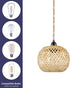 EcoGehen 15ft Boho Plug in Pendant Light Wicker Rattan Hanging Lights with Hemp Rope Cord MINI Bamboo Lampshade Wall