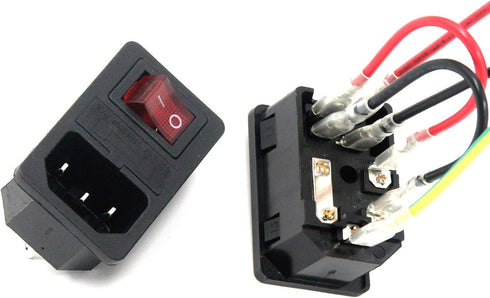 Antrader 2pcs AC250V 10A IEC 320 C14 Inlet Panel Socket with Fuse and Red Light Rocker Switch