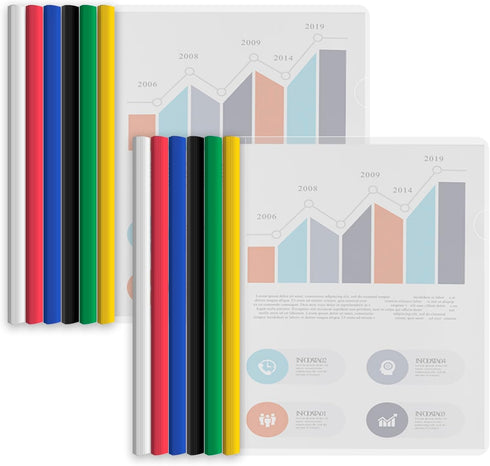 Binditek 12 Pack Clear Report Covers - Sliding Bar File Folder, 50 Sheet Capacity, Multi Color