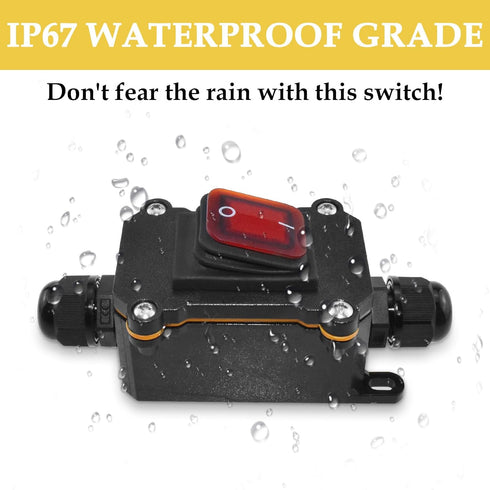 Inline Cord Switch, DC 12V 30A DPST Outdoor Electrical Start Stop Toggle Switch, IP67 Waterproof, 4Pin 2 Position