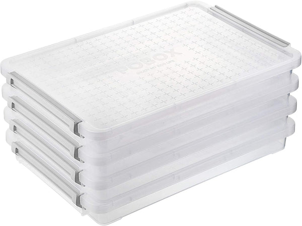 BTSKY 4 Pack A4 Plus Clear Plastic Stackable Storage Box, Desk Paper Magazine Container with Buckle for Organizing