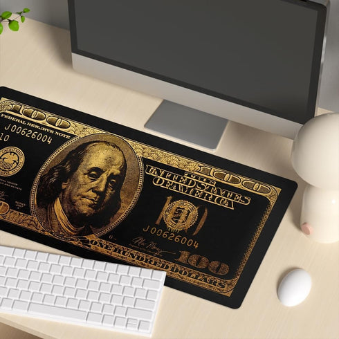 Black Money Rectangle Mouse Pad, Non-Slip Rubber Base, Cool Funny US Dollar Full Desk Pad for Laptop Computer Office