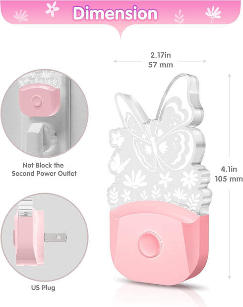 8 L LOHAS LED Kids Night Light, RGB Color Changing Butterfly Night Lights with Dusk to Dawn Sensor, Acrylic Nursery
