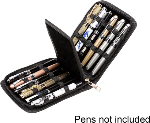 Fountain Roller Ball Pen Case Holder, PU Leather Bag for 12 Pens, Color Black
