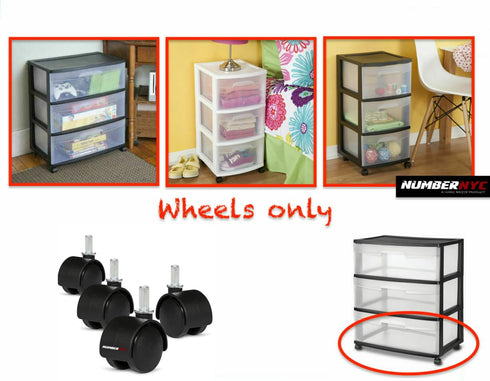 NUMBERNYC 4 3 1 1/2" Caster Wheels for Sterilite Drawers Carts & Storage Drawer Units Replacement Casters by