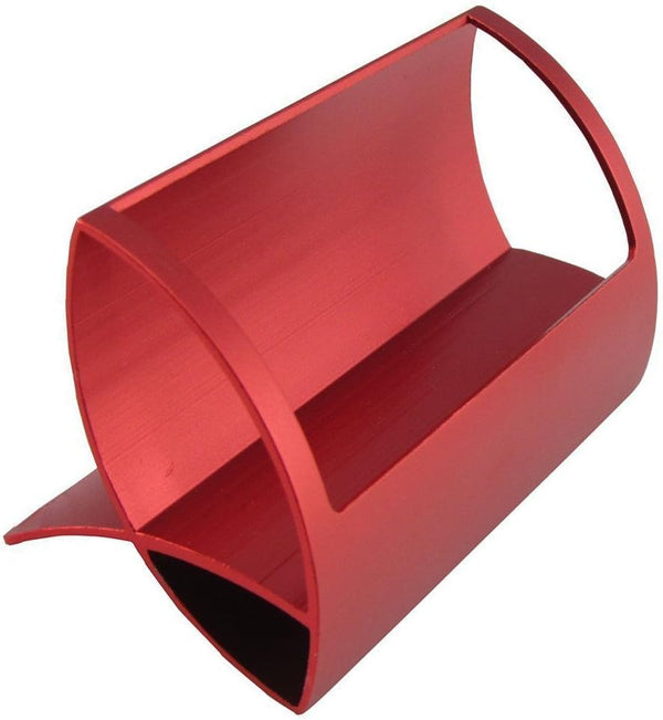 Desktop Innovative Metal Business Card Display Holder Stand, Creative Q Shape Aluminum Card Holder (Red)