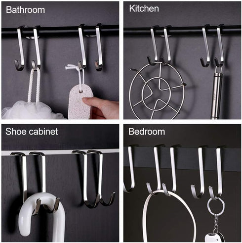 4 Pack Over Cabinet Drawer Double Hooks, Stainless Steel Narrow Door Hook for Kitchen, Bathroom, and Wardrobe Door