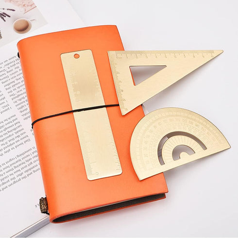 1 Piece Gold Brass Retro Semicircle Protractor, Copper Ruler Angle Measure Tool for Math Gift
