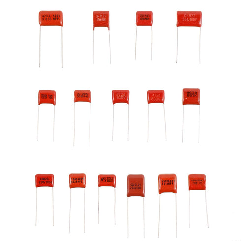 BOJACK 15 Values 150 Pcs Metallized Polypropylene Film DC Capacitor, 400V/0.01uF ~ 0.56uF, 630V/0.001uF ~ 0.068uF