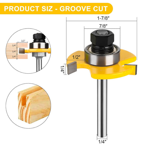 UTRUSTTO Set 1/4 Inch 2 1/4" 3 Tongue and Groove Router Bit Shank, Pieces Router Bits Teeth Adjustable T Shape Wood
