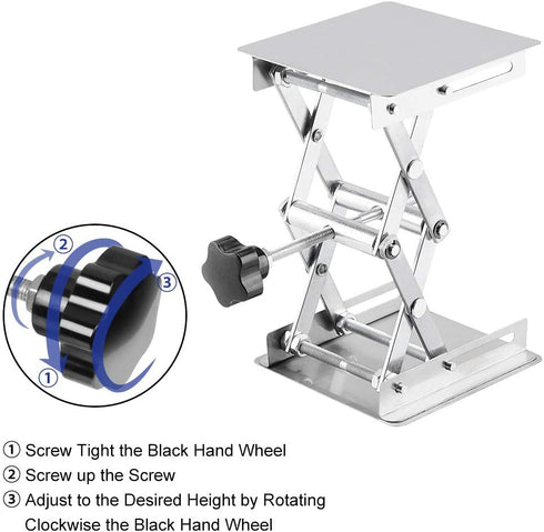 4 x 4 inch Lab Scissors Jack, 100 x 100 mm Stainless Steel Laboratory Support Jack Platform Lab Lift Stand