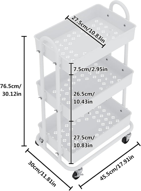 Boeeoan 3-Tier Utility Cart with Wheels, Rolling Cart, Storage Shelves, Multi-Functional Organizer Cart for Bathroom