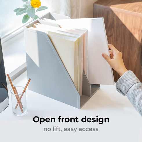 carrotez Open Front Magazine File Holder, Plastic Vertical File Organizers for Desk, Office Organization Essentials,