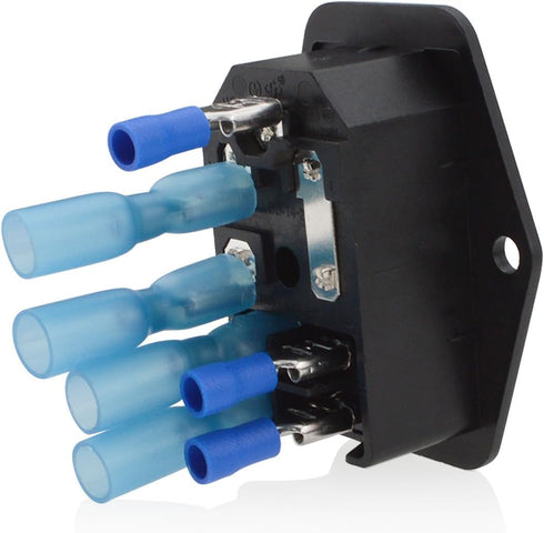 URBEST Male Power Socket 10A 250V Inlet Module Plug, 5A Fuse Switch with 7Pcs Female 16-14 AWG Wiring Terminals