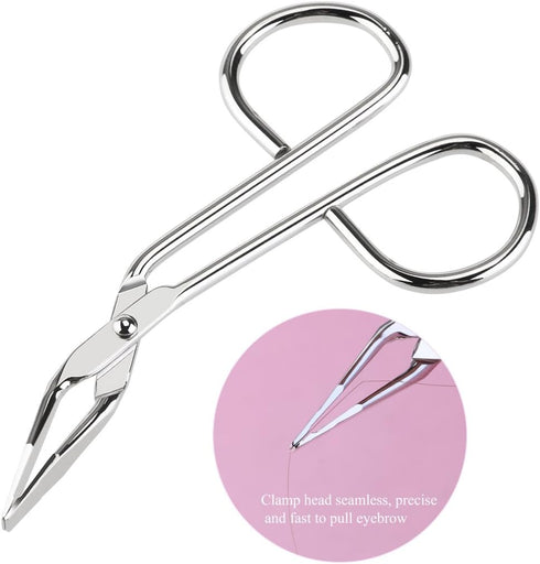 Seadiquiet Tweezers,Elbow Silver Stainless Steel Eyebrow Scissors Pliers Clip Scissors,Flat Tip Tweezers Hair Plucker