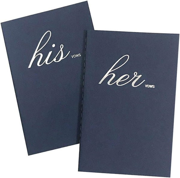 FOONEA Navy Blue Wedding Vow Book, His and Her Set of 2 - Bridal Shower Gifts Journal