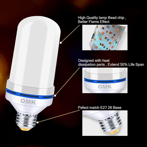 LED Flame Effect Fire Light Bulbs, 2 Pack, Flickering Fire Simulated Lamps, E26 Base Energy Efficient for