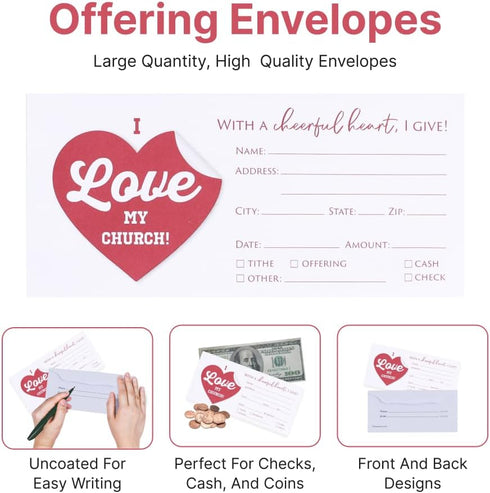 Church Offering Envelopes | Cash Envelopes for Tithes and Offering | 100 Pack | I LOVE MY CHURCH