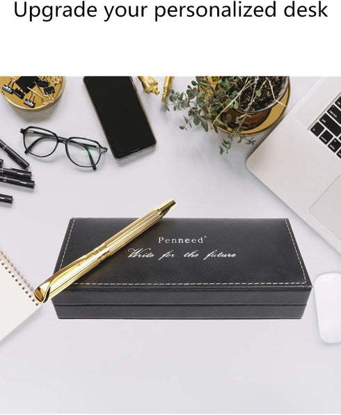 Rollerball Pen for Men Women Executive Home Office Use, Refillable 0.7mm Black Ink G5 with Gift Box (Luxury Gold)