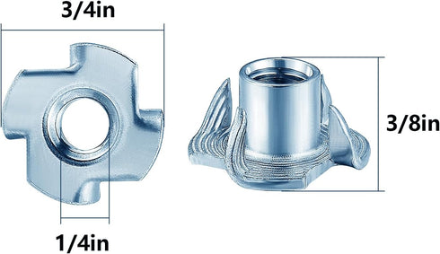 Wensilon 1/4 20 (100 T-Nuts * pcs), zinc Plated Steel, for Wood, Climbing Holds and cabinets