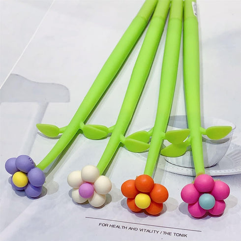 Flower Pens, Creative Gel Ink Silicone Flower Pen Bulk, 0.5 mm Writing Pen for School Office Home