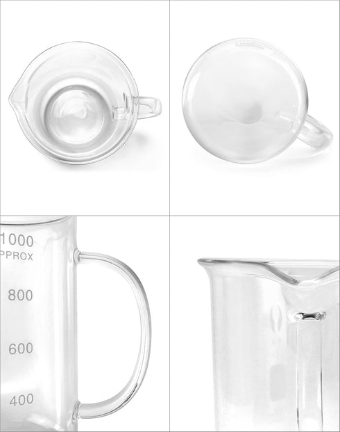 QWORK Beaker with Handle, 1000ml/33.81oz, Measuring Cup, Borosilicate Glass, Beaker Mug with Pouring Spout, 2 Pack by QWORK