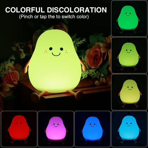 LVOERTUIG Cute Pear USB Rechargeable Nursery Lamp - Multicolor Night Light for Kids' Bedroom Gift