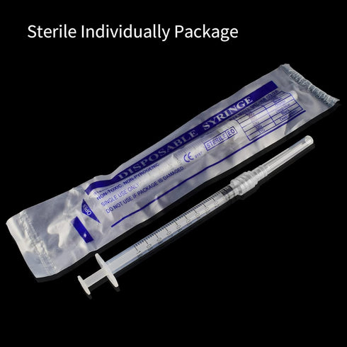 1cc/ml Syringe with 27G 1/2 in Needle, Laboratory Tools, Individually Wrapped, Pack of 20