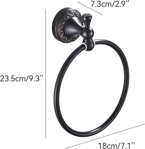 Oil Rubble Bronze Brass Bath Towel Ring, Wall Mounted Black Bathroom Hardware Accessories, Pattern Carving Design by PEONYBATH