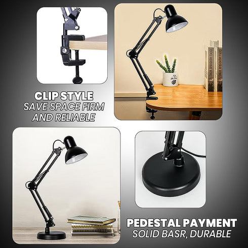 QUUQ E26 Bulb Metal Desk Lamp with Clamp, Swing Arm, Architect Adjustable Desk Lamps for Home Office, Clip Desk Lights