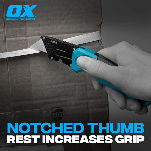 OX Tools Pro Heavy Duty Fixed Blade Folding Knife with Easy Change Blade Button - Quick Fold Action & Strong