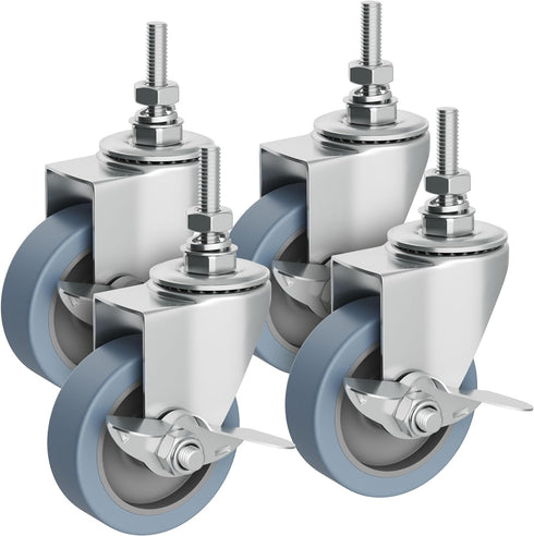 Houseables 3” Caster Wheels Set of 4, Heavy Duty Locking Casters, Screw Dia. 1/2"-16, Length 1.5", Industrial