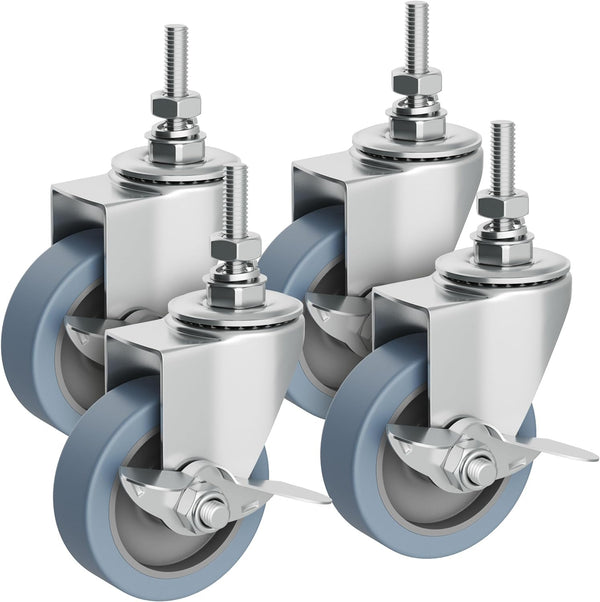 Houseables 3” Caster Wheels Set of 4, Heavy Duty Locking Casters, Screw Dia. 1/2"-16, Length 1.5", Industrial