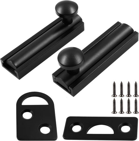 2pcs 2 Inch Solid Brass Slide Bolt, Black Gate Latch Sliding Screen Door Lock, Surface Bolts with Screws