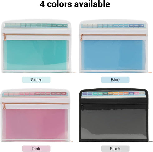 Mukawa 13 Pocket Expanding File Folder, Zipper Accordion File Folder, Expandable Folder with Customized Labels,