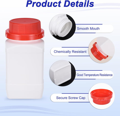 PATIKIL 2 Pcs 500ml HDPE Wide Mouth Square Reagent Bottles with Screw Cap for Lab Storage, White